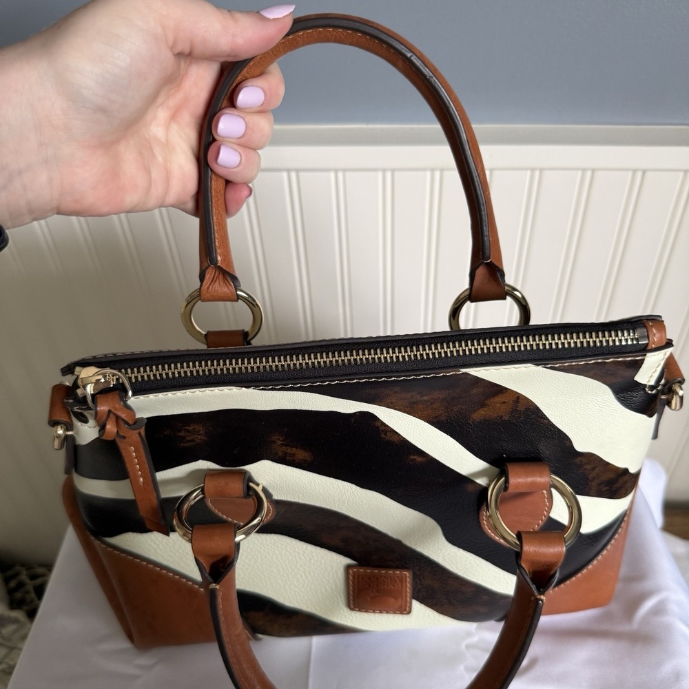 Dooney & Bourke Zebra Leather Satchel 30 Black White Brown Crossbody Bag Purse - Picture 6 of 16